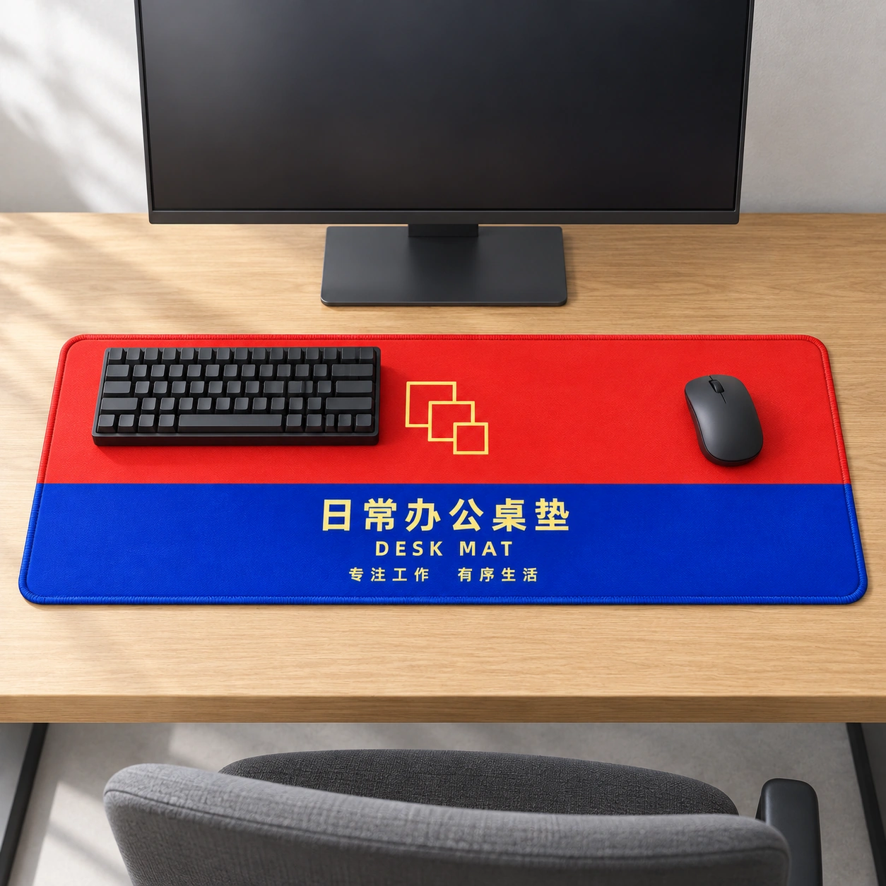 红蓝配色鼠标垫电脑前陈列